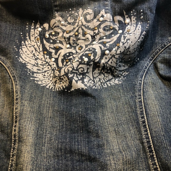 Vintage Rock 47 by Wrangler Denim Jacket Embellished back Animal print cuffs L - Picture 10 of 15